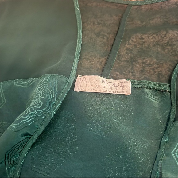 Vintage Val Mode Lingerie Kelly Green Floral Lace Robe Dress Set Womens Size S - Picture 14 of 15